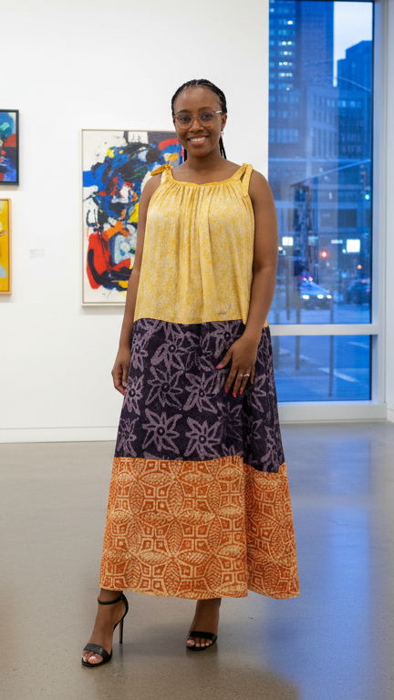 Adire 3 print Max gown